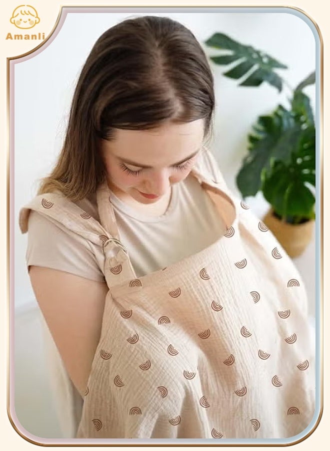 Amanli Muslin Nursing Covers for Breastfeeding, Privacy Breast Feeding Cover with Arch Neckline for Mom and Baby, Breathable 100% Cotton Nursing Apron Multi-use Stroller Cover - Image 1