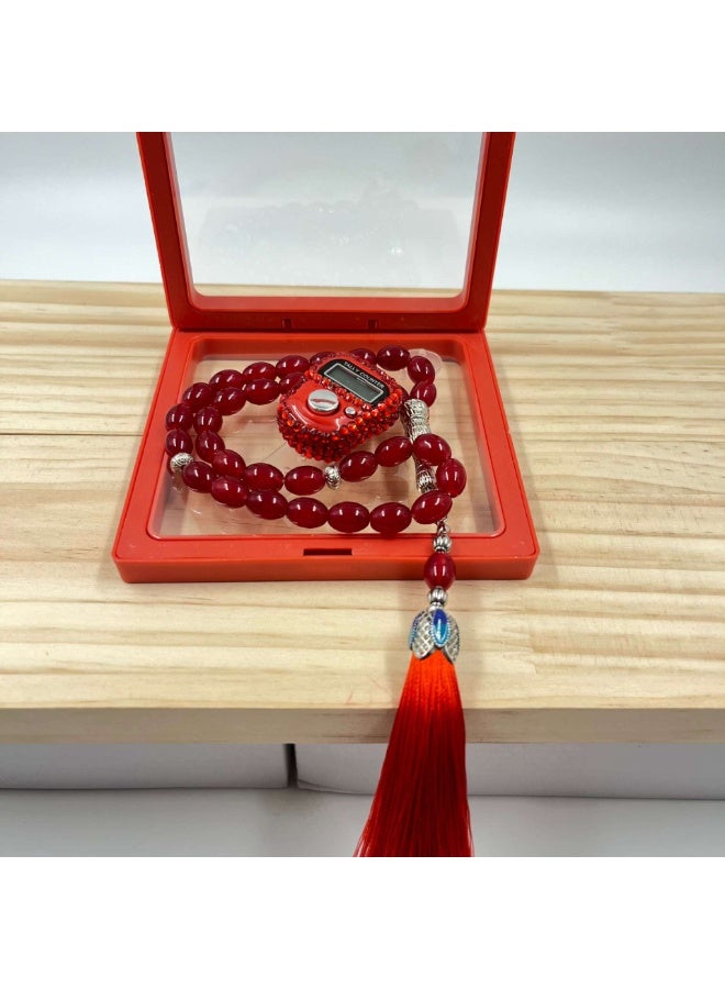 NIBEMINENT Muslim Prayer Beads, 33 Prayer Beads Counter Gift Box Set, Red/10mm