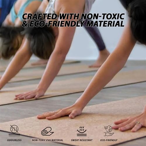 HACER Yoga Mat 3mm Thickness Unisex Non-Slip Anti-Tear CORK Exercise Mats for Pilates Stretching Floor & Fitness Workouts- Brown - Image 5