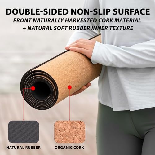 HACER Yoga Mat 3mm Thickness Unisex Non-Slip Anti-Tear CORK Exercise Mats for Pilates Stretching Floor & Fitness Workouts- Brown - Image 4