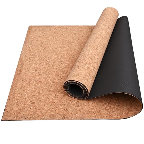 HACER Yoga Mat 3mm Thickness Unisex Non-Slip Anti-Tear CORK Exercise Mats for Pilates Stretching Floor & Fitness Workouts- Brown - Image 1