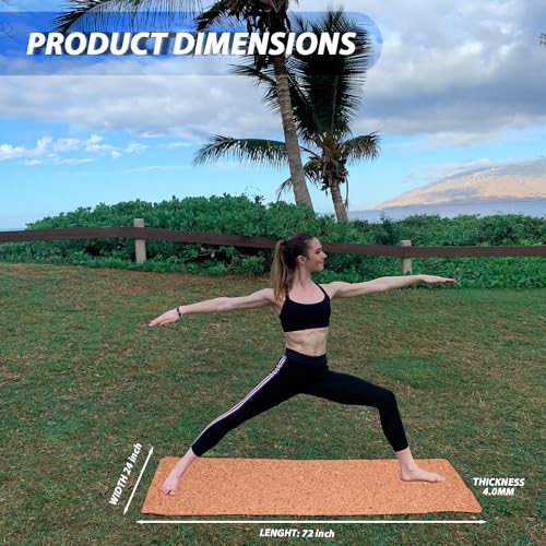 HACER Yoga Mat 3mm Thickness Unisex Non-Slip Anti-Tear CORK Exercise Mats for Pilates Stretching Floor & Fitness Workouts- Brown - Image 2