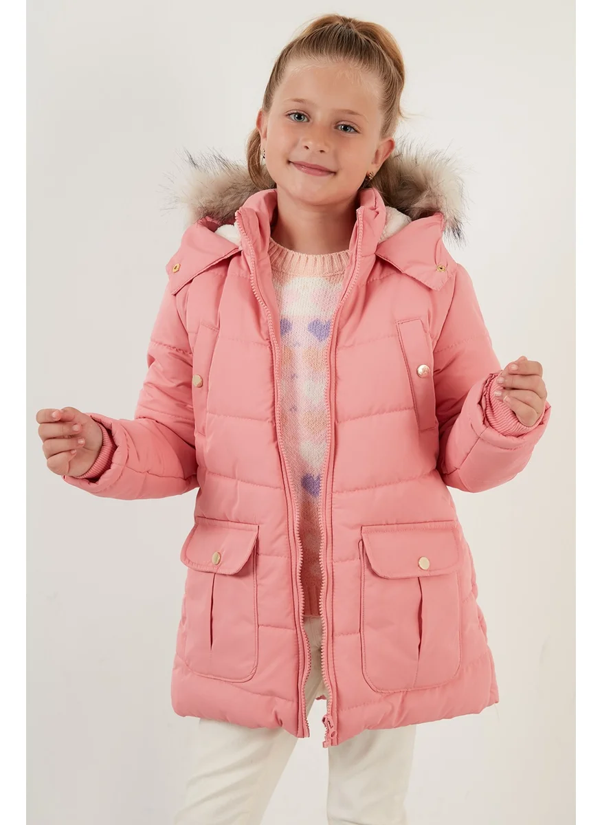 Lela Girl's Coat with Faux Fur Collar and Plush Lining and Hooded Pocket 6034040