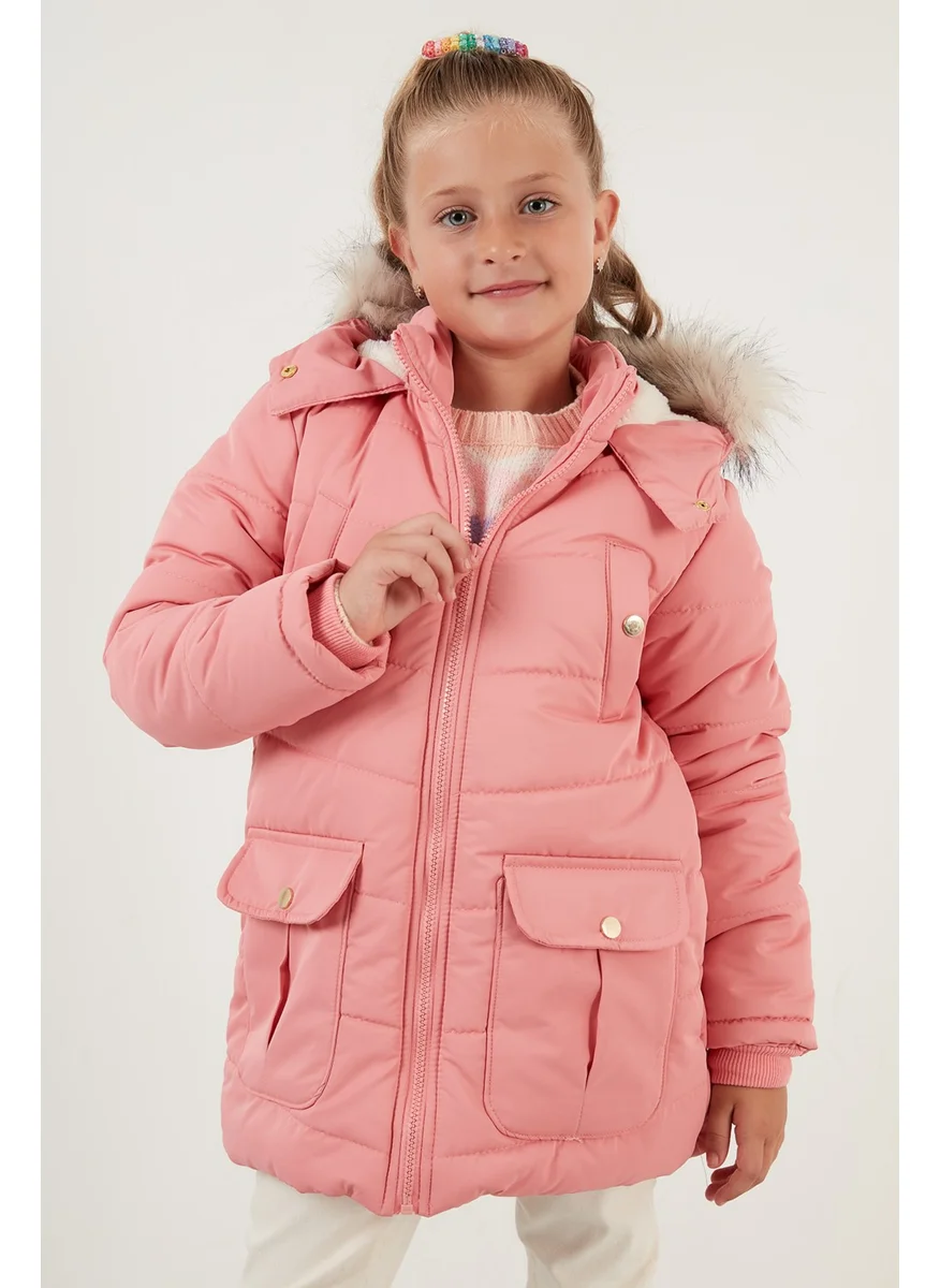 Lela Girl's Coat with Faux Fur Collar and Plush Lining and Hooded Pocket 6034040