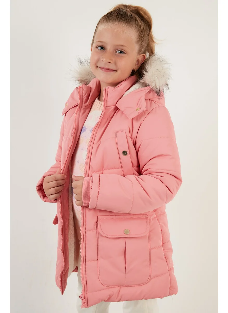 Lela Girl's Coat with Faux Fur Collar and Plush Lining and Hooded Pocket 6034040