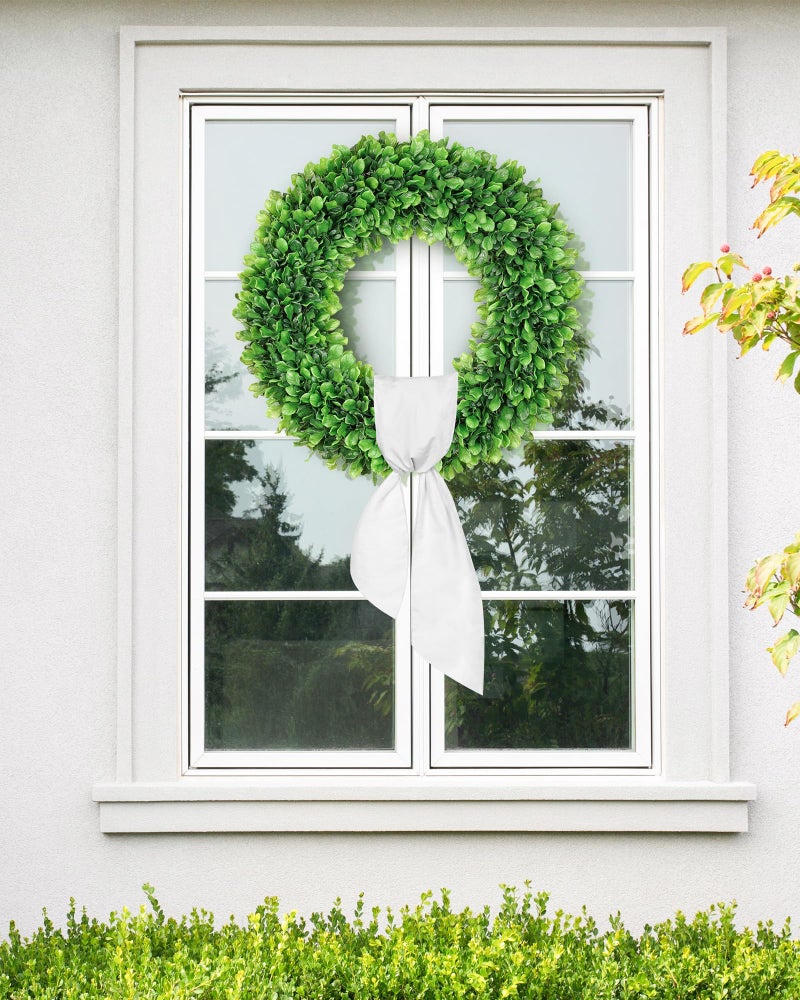 Vlorart 24 Inch Faux Round Boxwood Wreath, Weatherproof Front Door Large Wreaths Artificial Spring Summer Greenery Wreath with Sash for Farmhouse Wedding Year Round Indoor and Outdoor - Image 2