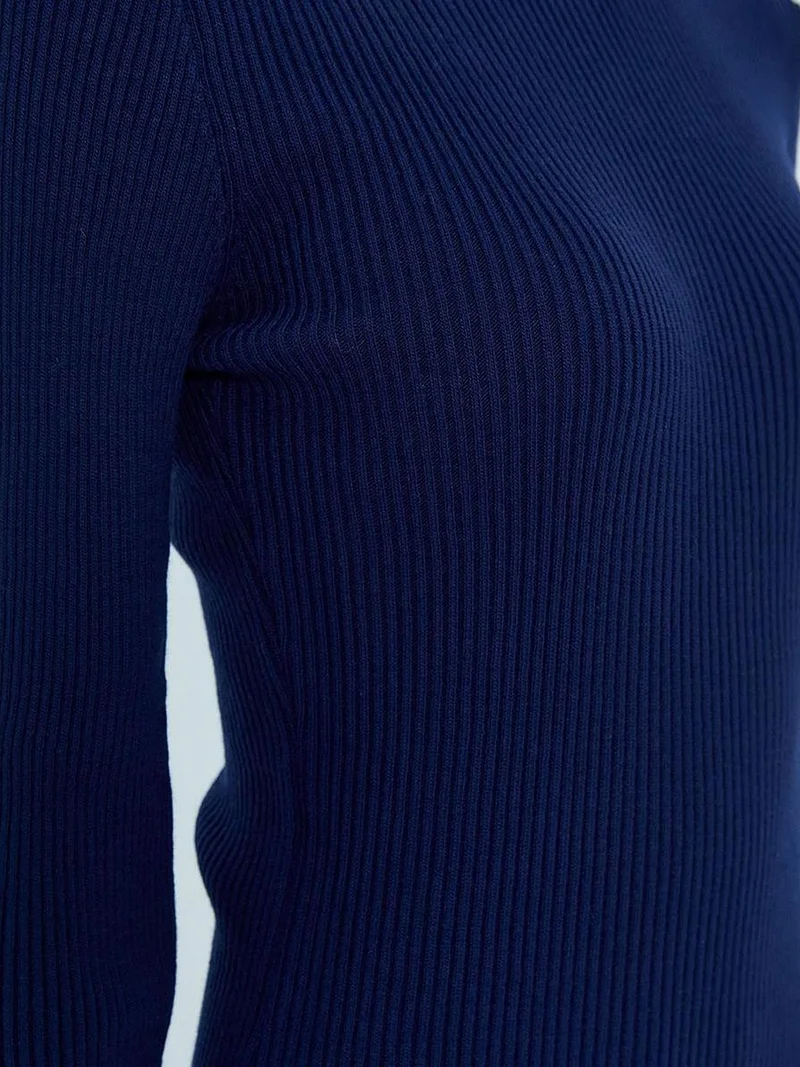 MixRay Navy Blue Mixray Turtleneck Midi Knit Dress with Slit for Women | Best Price UAE