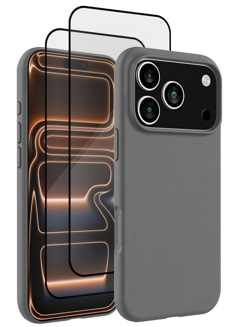 CATANES 3 Packs Silicone Protective Phone Case for iPhone 17 Pro Max - Soft Anti-Scratch Microfiber Lining Ultra Slim Drop Protection Phone Cover with Two 3D Screen Protectors - Dark Grey - Image 1