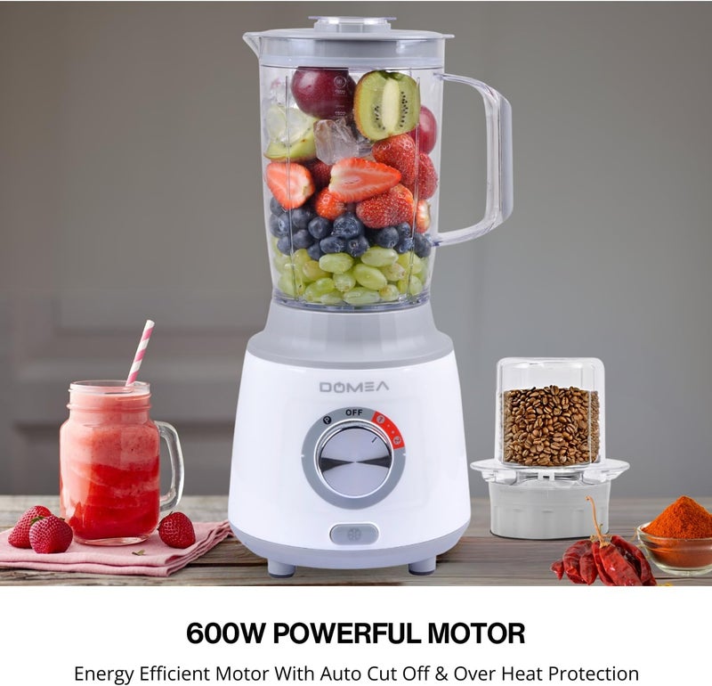 DOMEA 2-in-1 Blender & Grinder, 650W, 1.6L Countertop Blender Jar & Grinder Jar, 6/2-Leaf Stainless Blades, for Juices, Smoothies, Coffee, Spices, Ice Crushing, 2-Speed + Pulse - Image 5