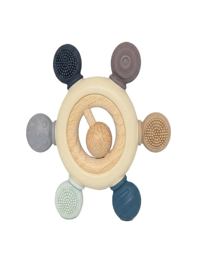 LAVENTHA Silicone & Wooden Baby Teether for 3+ Months | BPA Free Soft Teething Toy | Safe Teether for Infants | Round Shape (Middle Ball) - Image 1