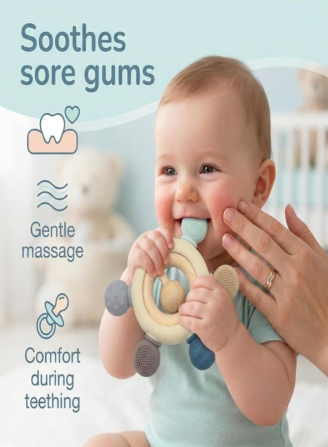 LAVENTHA Silicone & Wooden Baby Teether for 3+ Months | BPA Free Soft Teething Toy | Safe Teether for Infants | Round Shape (Middle Ball) - Image 5