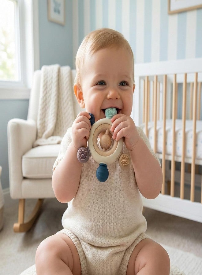 LAVENTHA Silicone & Wooden Baby Teether for 3+ Months | BPA Free Soft Teething Toy | Safe Teether for Infants | Round Shape (Middle Ball) - Image 2