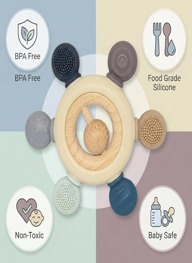 LAVENTHA Silicone & Wooden Baby Teether for 3+ Months | BPA Free Soft Teething Toy | Safe Teether for Infants | Round Shape (Middle Ball) - Image 4