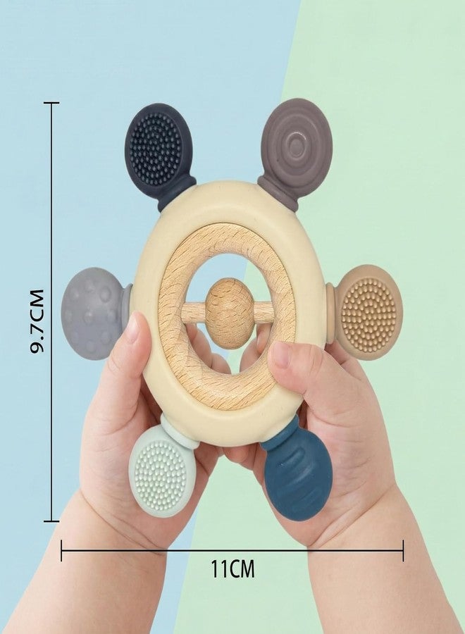 LAVENTHA Silicone & Wooden Baby Teether for 3+ Months | BPA Free Soft Teething Toy | Safe Teether for Infants | Round Shape (Middle Ball) - Image 3