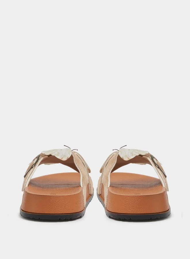 Take Two  Beige Butterfly Detail Comfort Sandals for Women | Best Price UAE