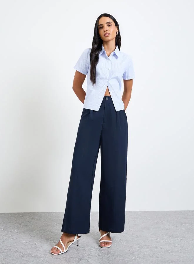 Take Two Navy Blue High Rise Wide Leg Pants