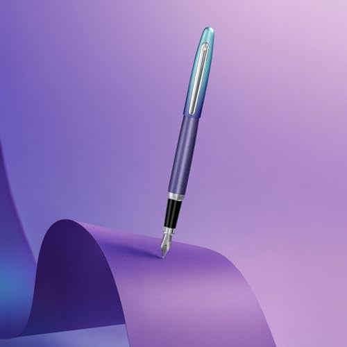 Sheaffer Expressions VFM 9430 Fountain Pen Blue and Purple Pearlised Gradient Fine Nib ChromePlated Trims - Image 3