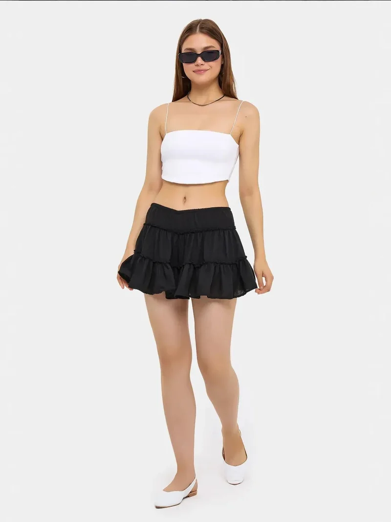 HICCUP Ruffled Tiered Woven Skirt with Elastic Waist