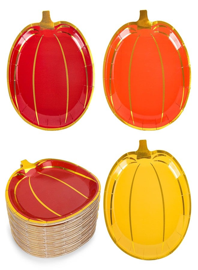 Whaline 48Pcs Fall Pumpkin Paper Plates Foil Gold Pumpkin Shaped Disposable Plates Red Orange Yellow Pumpkins Decorative Tableware for Fall Thanksgiving Party Supplies Autumn Holiday Catering - Image 1