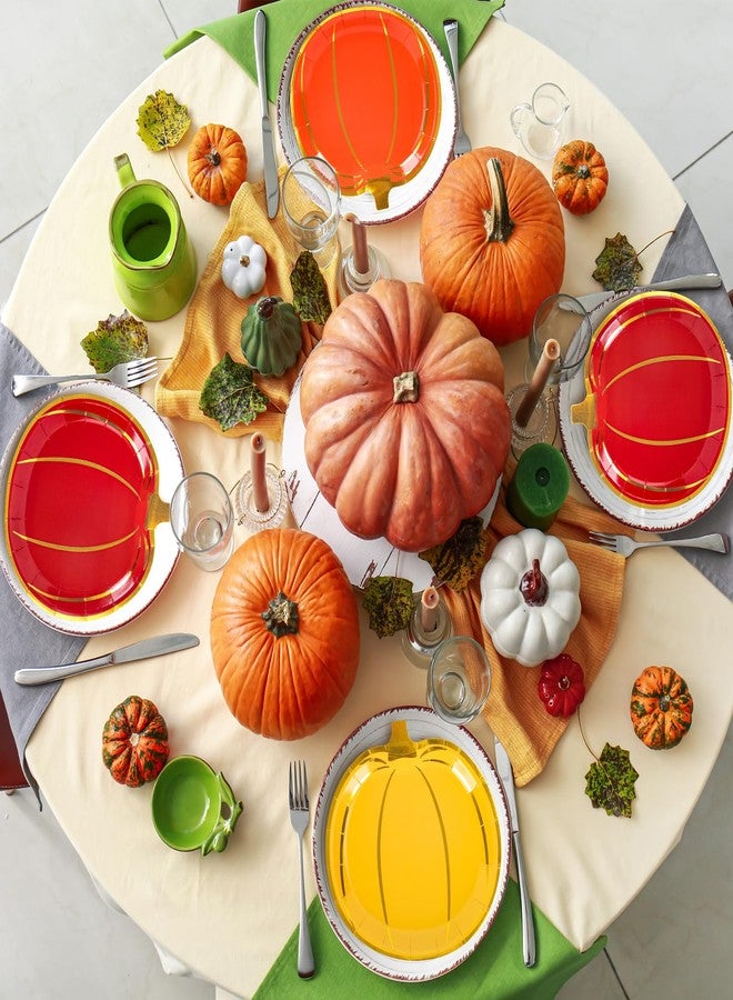 Whaline 48Pcs Fall Pumpkin Paper Plates Foil Gold Pumpkin Shaped Disposable Plates Red Orange Yellow Pumpkins Decorative Tableware for Fall Thanksgiving Party Supplies Autumn Holiday Catering - Image 5