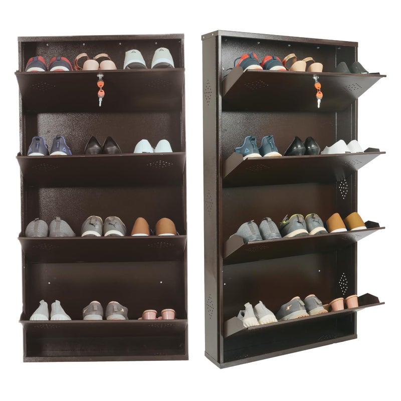 AAVATAR Aavatar 4 Door Brown 26 Inch Wall Mounted Modern Shoerack Metal Shoe Rack Preassembled Shoe Rack Shelves Pack of 1  - Image 1
