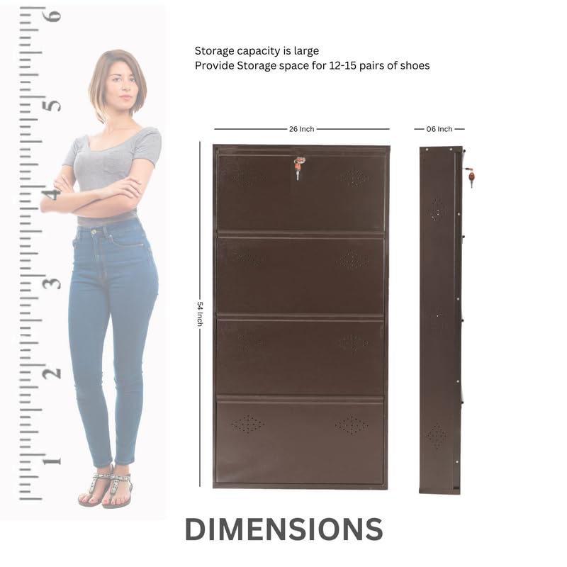 AAVATAR Aavatar 4 Door Brown 26 Inch Wall Mounted Modern Shoerack Metal Shoe Rack Preassembled Shoe Rack Shelves Pack of 1  - Image 3