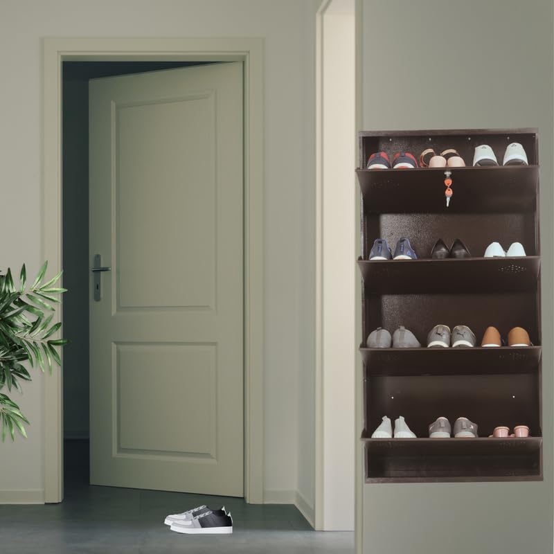 AAVATAR Aavatar 4 Door Brown 26 Inch Wall Mounted Modern Shoerack Metal Shoe Rack Preassembled Shoe Rack Shelves Pack of 1  - Image 2