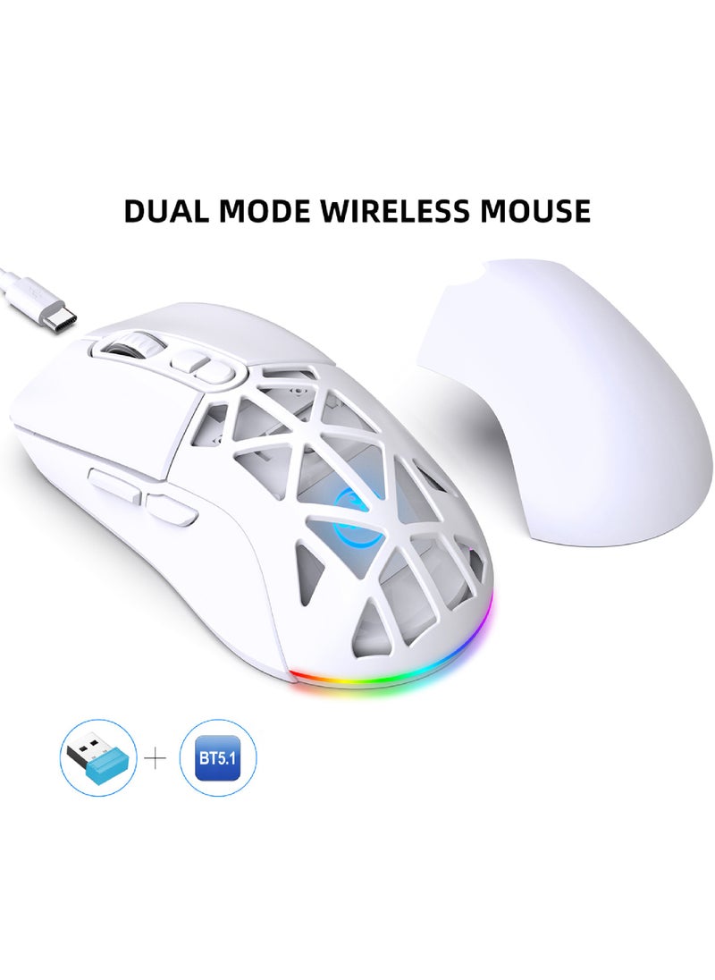 Rock Pow - Wireless Gaming Mouse,Tri-Mode Bluetooth/2.4G/Wired Mouse, 6 Buttons with Adjustable 4800 DPI, BT5.1 Rechargeable RGB Backlight Gaming Mice for PC/Mac/Laptop White - Image 1