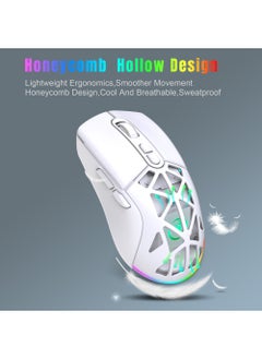 Rock Pow Wireless Gaming Mouse,Tri-Mode Bluetooth/2.4G/Wired Mouse, 6 Buttons with Adjustable 4800 DPI, BT5.1 Rechargeable RGB Backlight Gaming Mice for PC/Mac/Laptop White  - Image 3