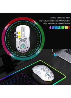 Rock Pow Wireless Gaming Mouse,Tri-Mode Bluetooth/2.4G/Wired Mouse, 6 Buttons with Adjustable 4800 DPI, BT5.1 Rechargeable RGB Backlight Gaming Mice for PC/Mac/Laptop White  - Image 2
