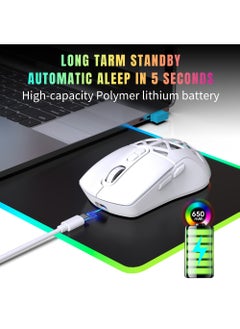 Rock Pow Wireless Gaming Mouse,Tri-Mode Bluetooth/2.4G/Wired Mouse, 6 Buttons with Adjustable 4800 DPI, BT5.1 Rechargeable RGB Backlight Gaming Mice for PC/Mac/Laptop White  - Image 4