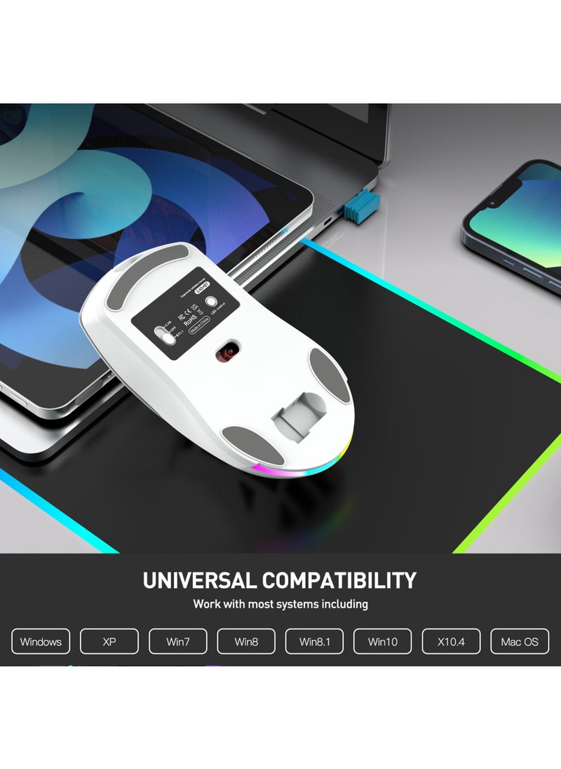 Rock Pow - Wireless Gaming Mouse,Tri-Mode Bluetooth/2.4G/Wired Mouse, 6 Buttons with Adjustable 4800 DPI, BT5.1 Rechargeable RGB Backlight Gaming Mice for PC/Mac/Laptop White - Image 1