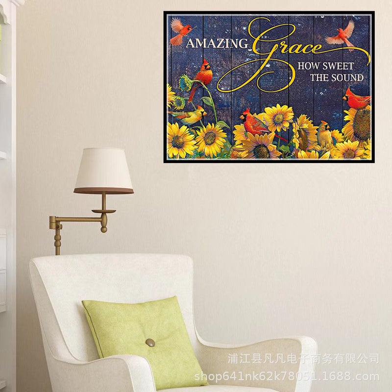 Diy Full Diamond Embroidered Living Room Decorative Painting Letters Bird Sunflower 5D Diamond Painting Factory - Image 2