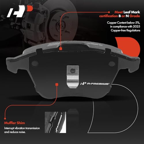 A-Premium Front Ceramic Disc Brake Pads Set Compatible with Mazda 3 2007-2013 & Volvo C70 2006-2013, S40 2004-2011, V50 2005-2011, 4 Pcs - Image 2
