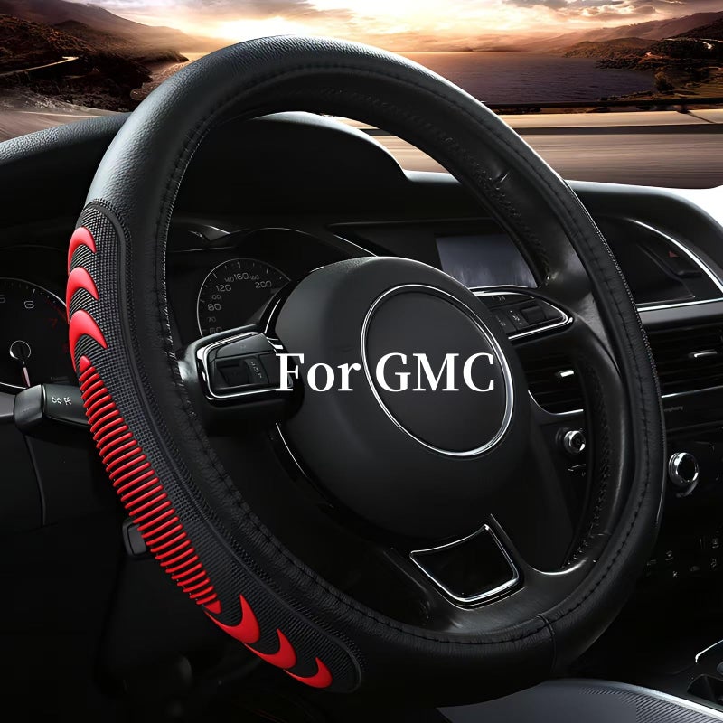 Yangday Leather Steering Wheel Cover for GMC Sierra 1500 2500 3500, 14.5-15 inches Car Steering Wheel Cover with Anti-Slip Massage Particle (Red) - Image 1