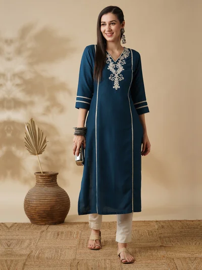 globus Globus Women Floral Yoke Design Straight Kurta
