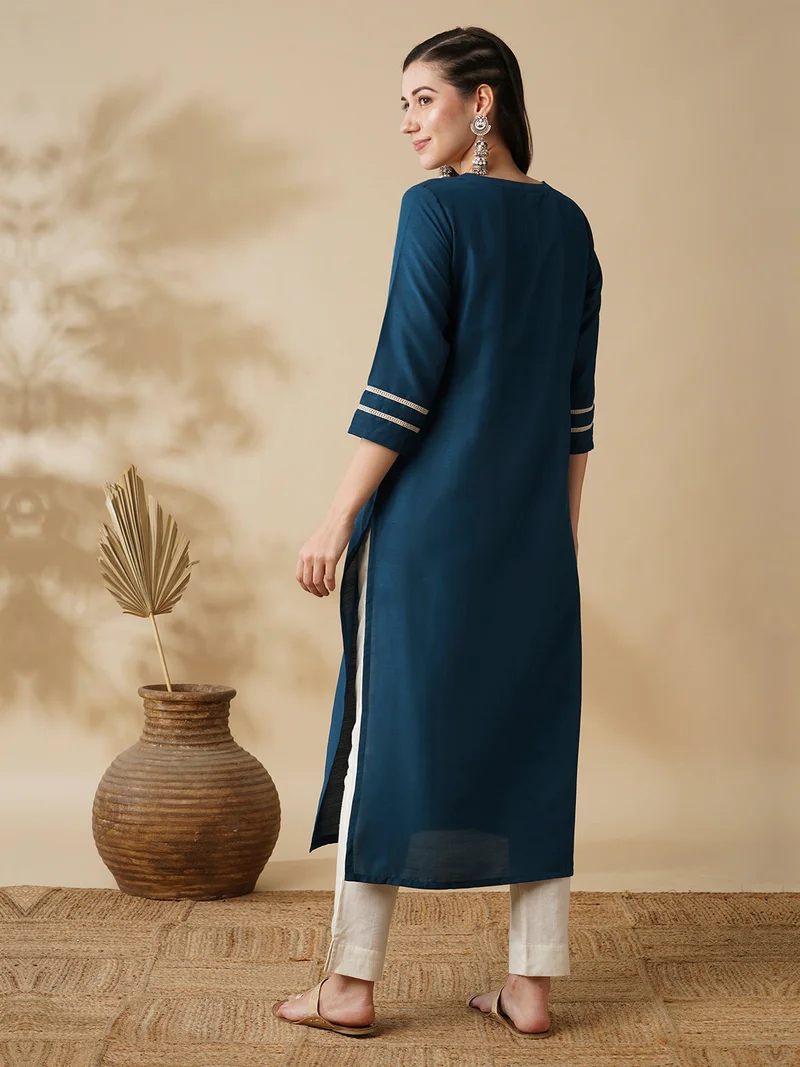 globus Globus Women Floral Yoke Design Straight Kurta