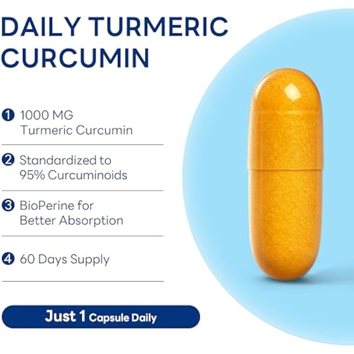 Vitamin World Turmeric Curcumin 1000mg, BioPerine Black Pepper Extract for Better Absorption, 95% Curcuminoids, Turmeric Supplement for Antioxidant & Joint Support, Gluten-Free, 60 Capsules - Image 3