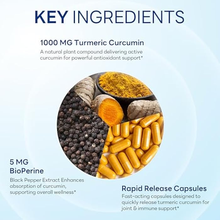 Vitamin World Turmeric Curcumin 1000mg, BioPerine Black Pepper Extract for Better Absorption, 95% Curcuminoids, Turmeric Supplement for Antioxidant & Joint Support, Gluten-Free, 60 Capsules - Image 5