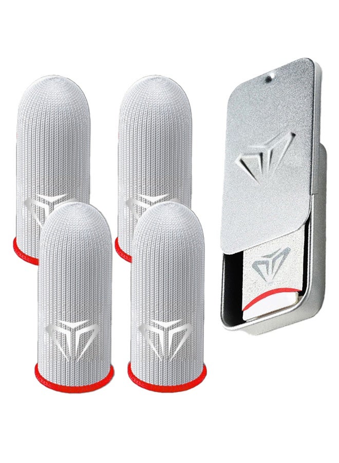 4pcs Gaming Finger gloves,Paired With A Metal Storage Box,100% Visible Silver Fibers,Just Right Pressure/Breathable/Sweatproof（Red）  - Image 1