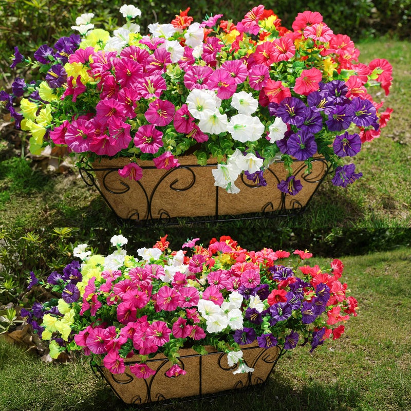HyeFlora Artificial Flowers for Outdoors Fake Plants Outside Decoration, 12 Bundles Silk Colorful Morning Glory with Eucalyptus UV Resistant Realistic Faux Flowers for Planter Porch Patio Yard Garden - Image 2