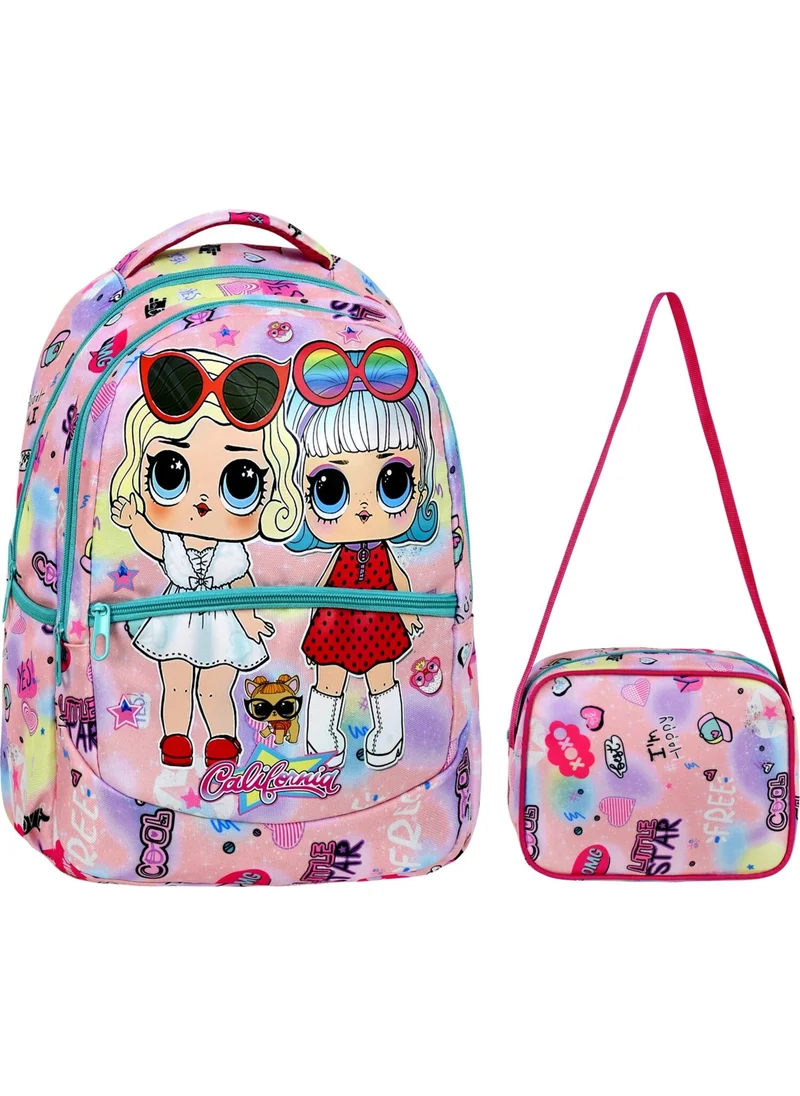 Çantaland Primary School Colorful Patterned Girls Primary School Bag + Lunch Box
