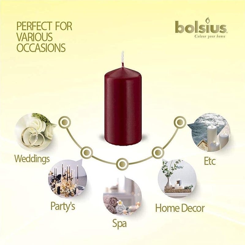 BOLSIUS 4 Count 2x4 Inch Red Pillar Candles - 20 Hours Burn Time - Premium European Quality - Unscented Dripless And less Wedding, Party, Dinner, Restaurant, And Special Occasion Candle Set - Image 4
