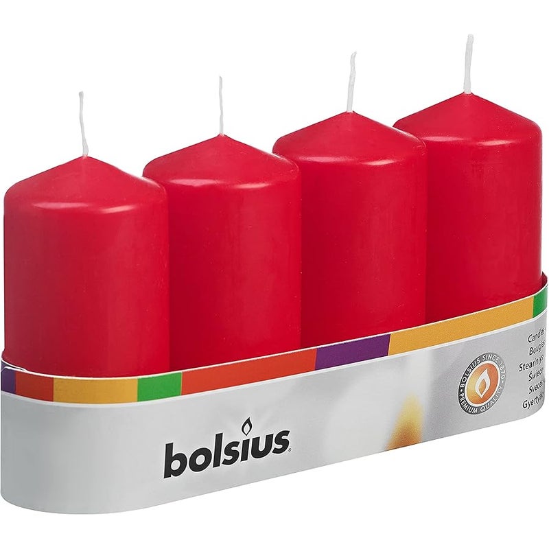 BOLSIUS 4 Count 2x4 Inch Red Pillar Candles - 20 Hours Burn Time - Premium European Quality - Unscented Dripless And less Wedding, Party, Dinner, Restaurant, And Special Occasion Candle Set - Image 1