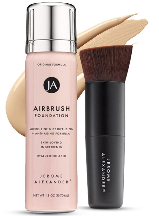 Jerome Alexander MagicMinerals AirBrush Foundation – 2pc Set with Airbrush Foundation and Kabuki Brush - Spray Makeup with Anti-aging Ingredients for Smooth Radiant Skin (Light Medium) - Image 1