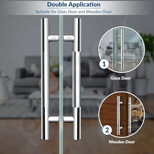 Plantex Handle for Glass Door/Stainless Steel Main Door Handle/Tuffen Glass Door Accessories/12 Inch Pull-Push Handle Set of 1/ (2 Piece, Chrome) - Image 4
