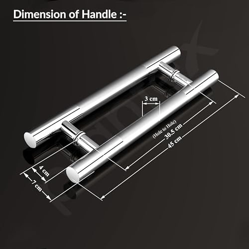 Plantex Handle for Glass Door/Stainless Steel Main Door Handle/Tuffen Glass Door Accessories/12 Inch Pull-Push Handle Set of 1/ (2 Piece, Chrome) - Image 3