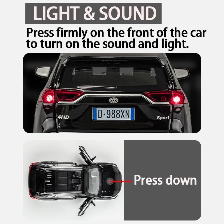 ERBADIHAGO Model Car Compatible 1/32 RAV4 Toy Car Alloy Diecast Collectible Model with Light and Sound Toy Vehicle for Boys Kids Toddler Gift Black car - Image 3