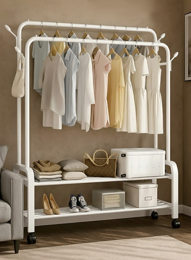 AGD Hanger Metal Clothes Hanger Organizer and White Clothes Stand with Wheels 110x57x150 cme - Image 2