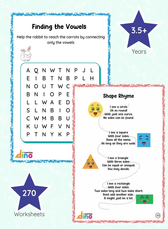 Learning Dino LKG Practice Worksheets Combo Pack (English & Math) with Phonics and Number Flashcards/Learning Books For Kids/Kids Books - Image 2